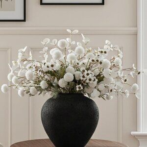 White Wax+Kiku Eucalyptus Faux 10 Long Floral Artificial Flowers Vase Decor